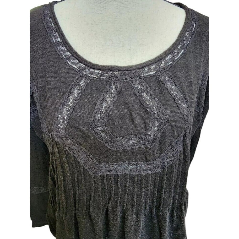 Free People Black Lace Accents Back Keyhole Peasant Blouse Size Small